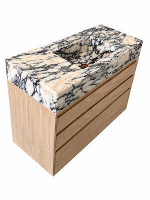 Calacatta Viola Marble Sink Vanity with Solid Wood Cabinet | Luxury Bathroom Vanity