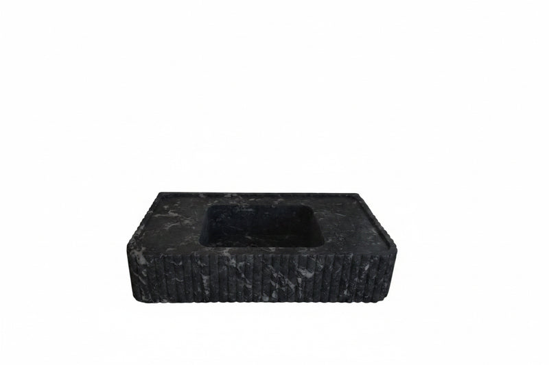 Fluted Black Nero Marquina Marble Sink | Custom Wall Mounted Vanity