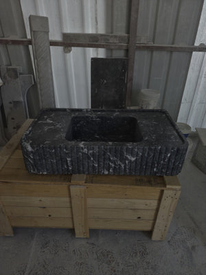 Fluted Black Nero Marquina Marble Sink | Custom Wall Mounted Vanity