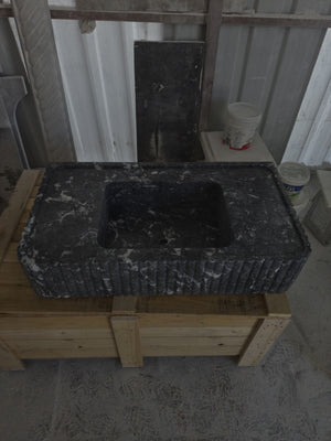 Fluted Black Nero Marquina Marble Sink | Custom Wall Mounted Vanity