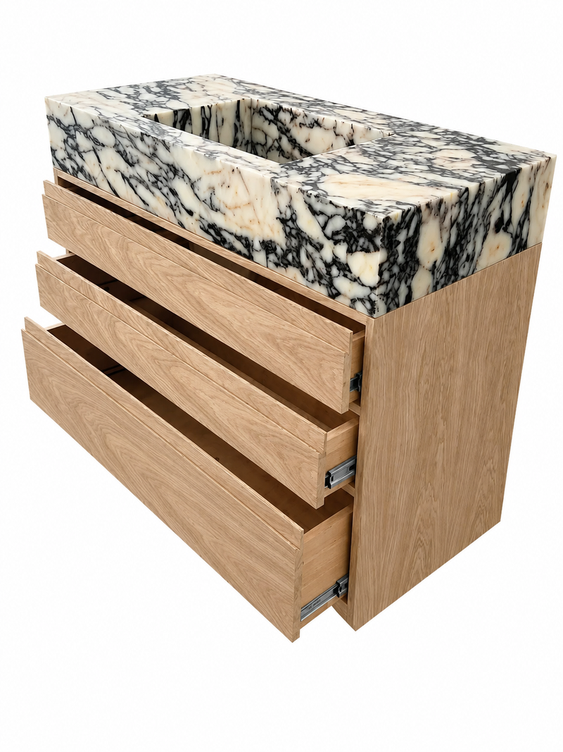Calacatta Viola Marble Sink Vanity with Solid Wood Cabinet | Luxury Bathroom Vanity