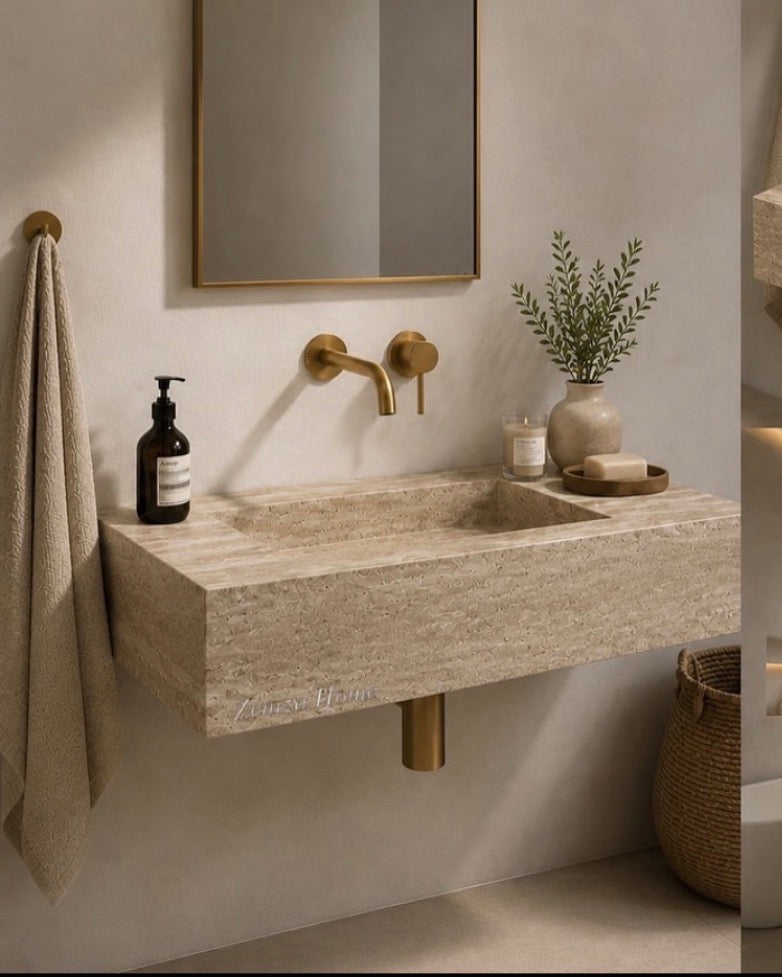 CUSTOM ORDER FOR SAHAR AZAMY - THREE HONED TRAVERTINE FLOATING SINKS