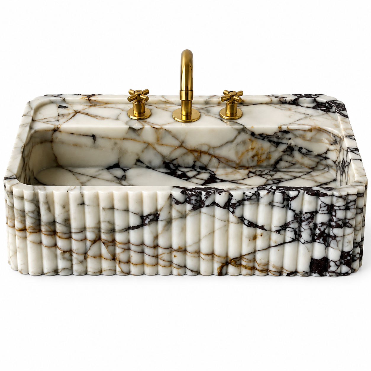 Fluted Calacatta Viola Marble Sink | Custom Wall Mounted Vanity
