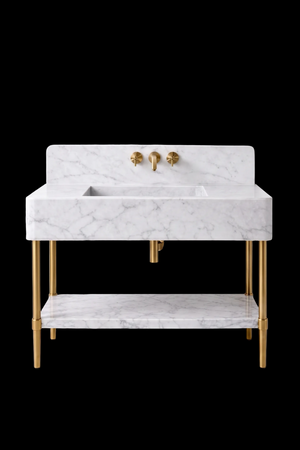 Carrara White Marble Vanity with Brass Legs and Shelf