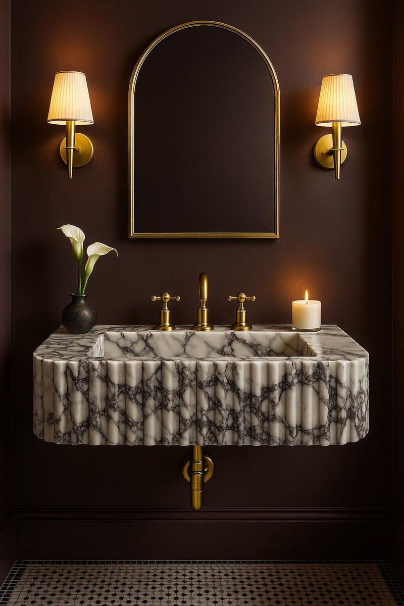 Floating Calacatta Viola Marble Sink | Custom Wall Mounted Vanity