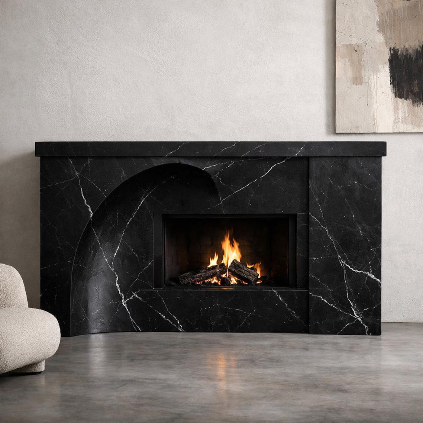 Architectural Marble Fireplace Surround | Custom Nero Marquina Marble Fireplace Mantel