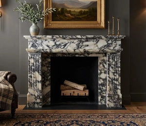 Custom Calacatta Viola Marble Fireplace Mantel | Fluted Luxury Surround