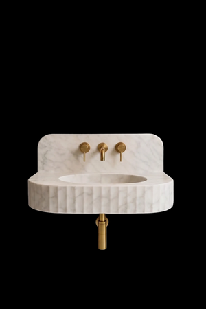 Floating Carrara White Marble Sink | Custom Wall Mounted Vanity