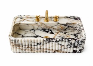 Fluted Calacatta Viola Marble Sink | Custom Wall Mounted Vanity