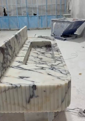 Custom Calacatta Viola Fluted Floating Marble Sink | Wall Mounted Vanity