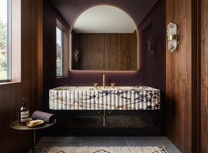 Fluted Calacatta Viola Marble Sink | Custom Wall Mounted Vanity