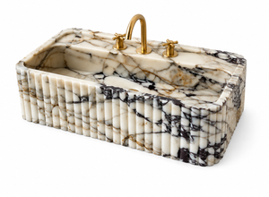 Fluted Calacatta Viola Marble Sink | Custom Wall Mounted Vanity