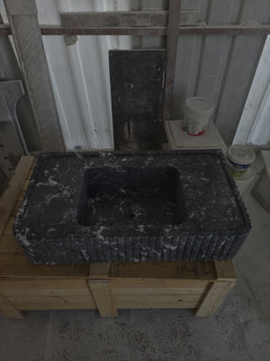Fluted Black Nero Marquina Marble Sink | Custom Wall Mounted Vanity