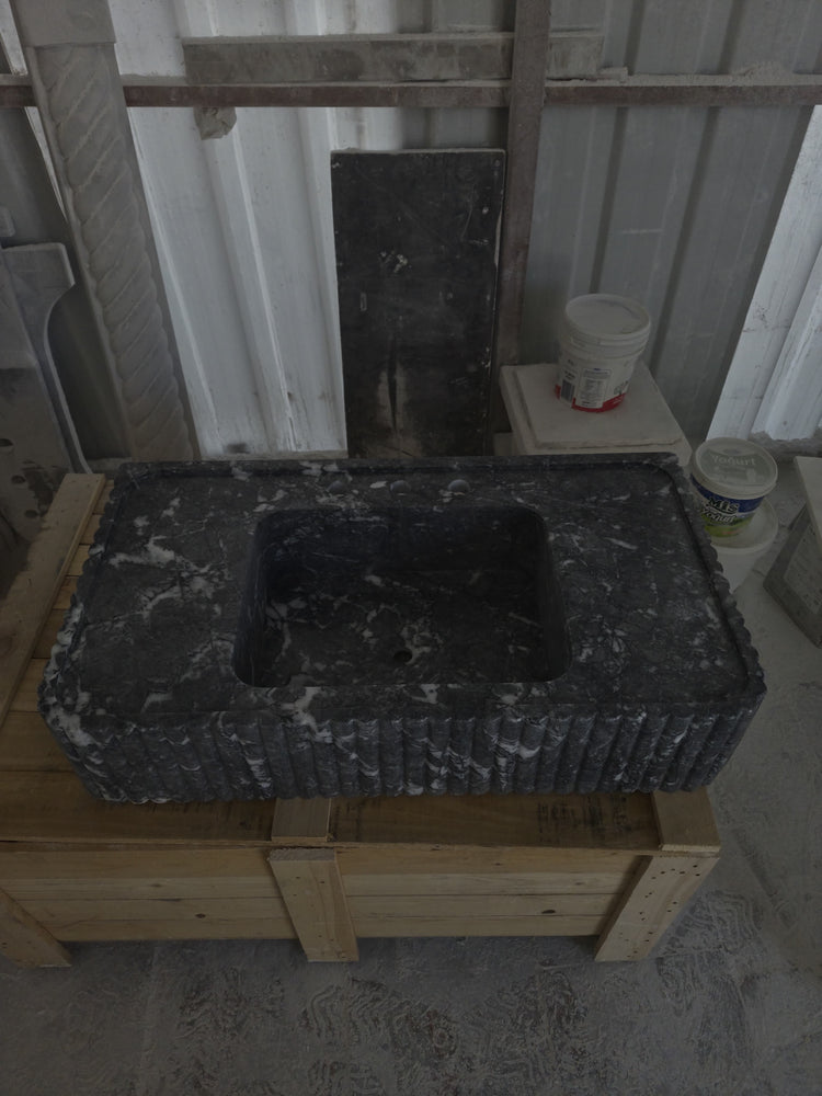Fluted Black Nero Marquina Marble Sink by Vero Marble