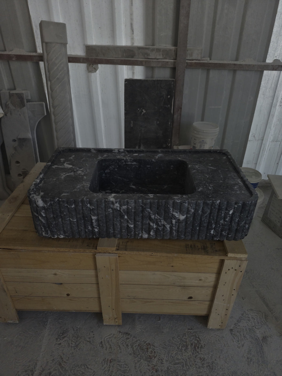 Fluted Black Nero Marquina Marble Sink by Vero Marble