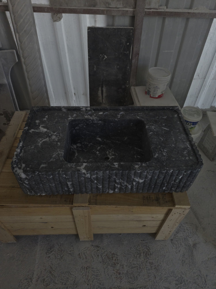 Fluted Black Nero Marquina Marble Sink by Vero Marble