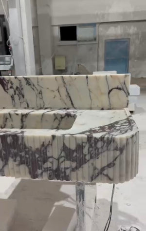 Custom Calacatta Viola Fluted Floating Marble Sink | Wall Mounted Vanity