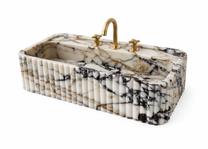 Fluted Calacatta Viola Marble Sink | Custom Wall Mounted Vanity