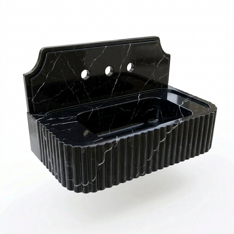 Nero Marquina marble sink wall mounted 