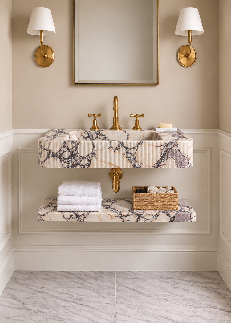 Calacatta Viola Marble Sink with Shelf by Vero Marble