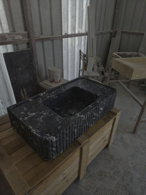 Fluted Black Nero Marquina Marble Sink | Custom Wall Mounted Vanity