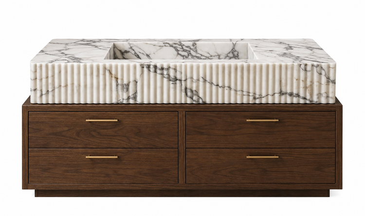 Fluted Calacatta Viola Marble Sink Vanity with Solid Wood Cabinet by Vero Marble