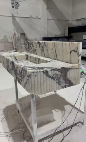 Custom Calacatta Viola Fluted Floating Marble Sink | Wall Mounted Vanity