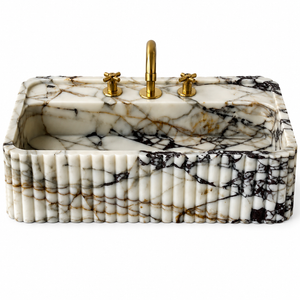 Fluted Calacatta Viola Marble Sink | Custom Wall Mounted Vanity
