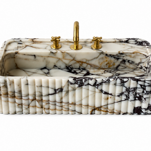 Fluted Calacatta Viola Marble Sink | Custom Wall Mounted Vanity