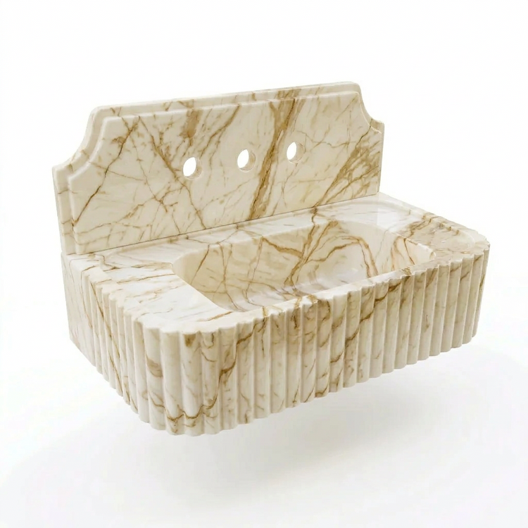 Calacatta Gold Marble Sink with Backsplash by Vero Marble