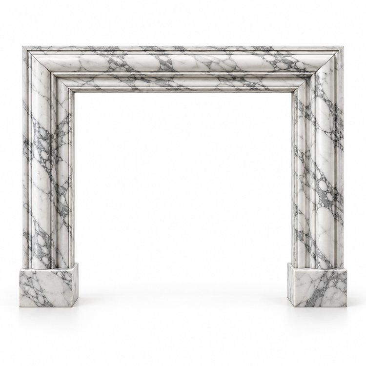 Arabescato Bolection Marble Fireplace Surround on white background