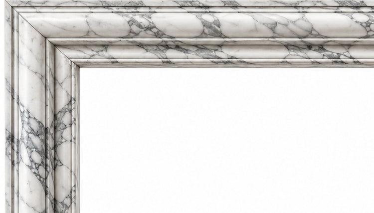 Arabescato Bolection Marble Fireplace Surround - upper mantel and carved profile detail