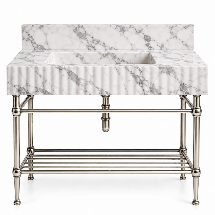 Arabescato fluted console sink in Polished Nickel