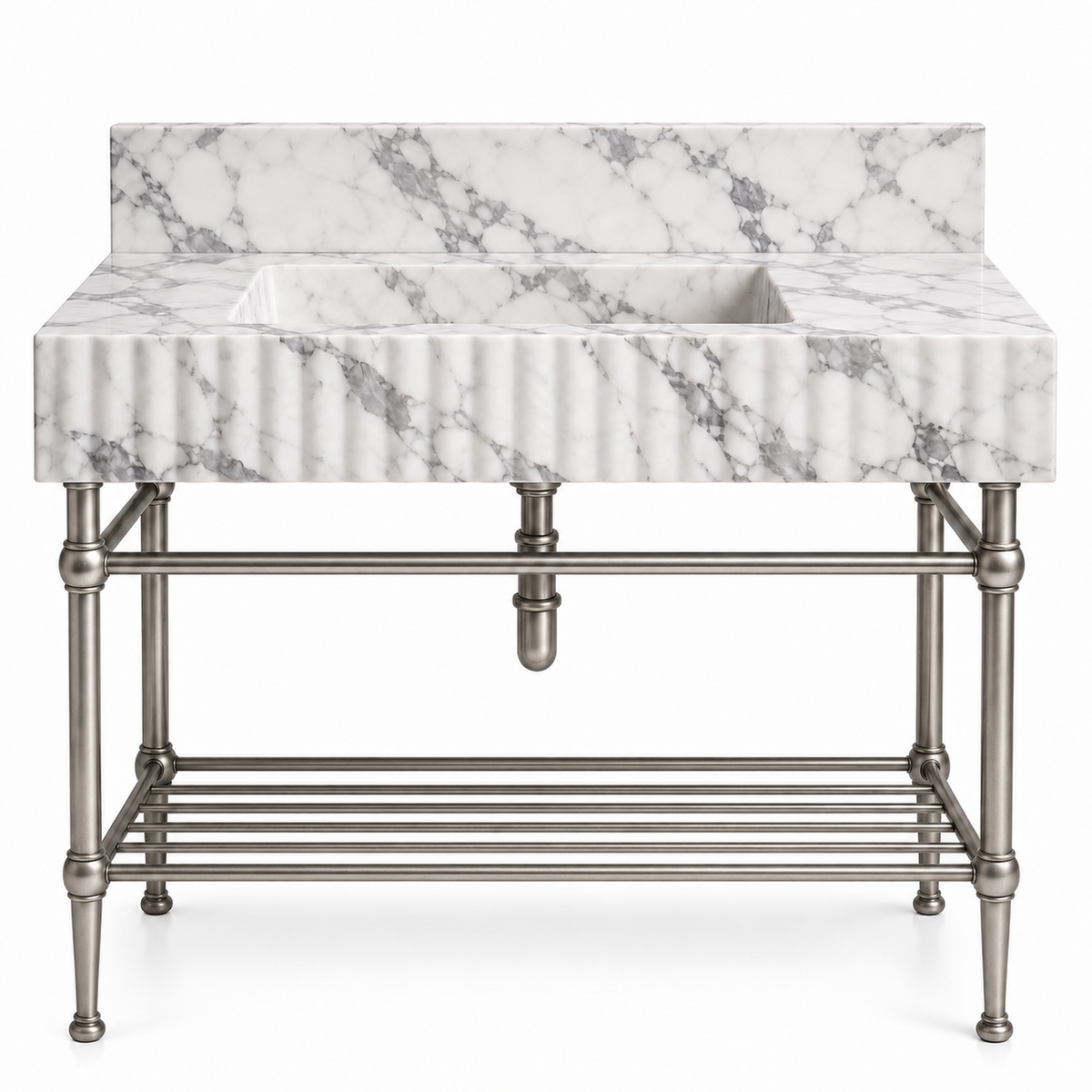 Arabescato fluted console sink in Satin Nickel