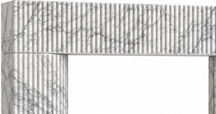 Arabescato Sculptural Reeded Marble Fireplace Surround - upper mantel and carved profile detail