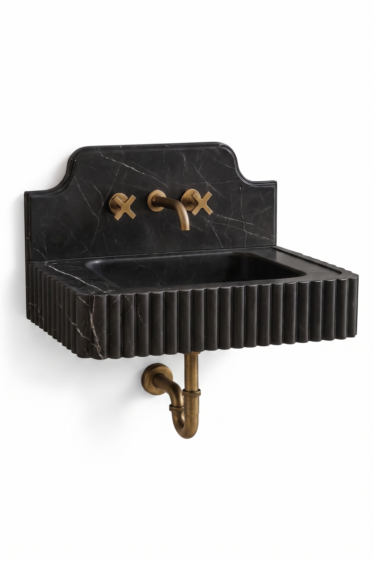 Floating Nero Marquina Black Marble Sink with Backsplash by Vero Marble