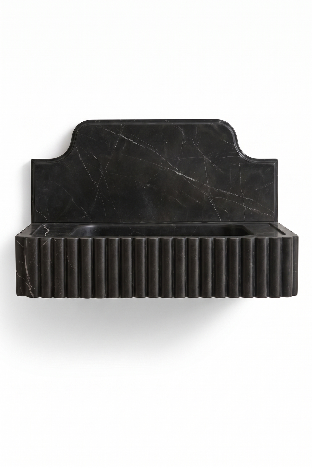 Floating Nero Marquina Black Marble Sink with Backsplash by Vero Marble