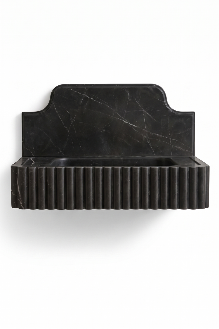 Floating Nero Marquina Black Marble Sink with Backsplash by Vero Marble