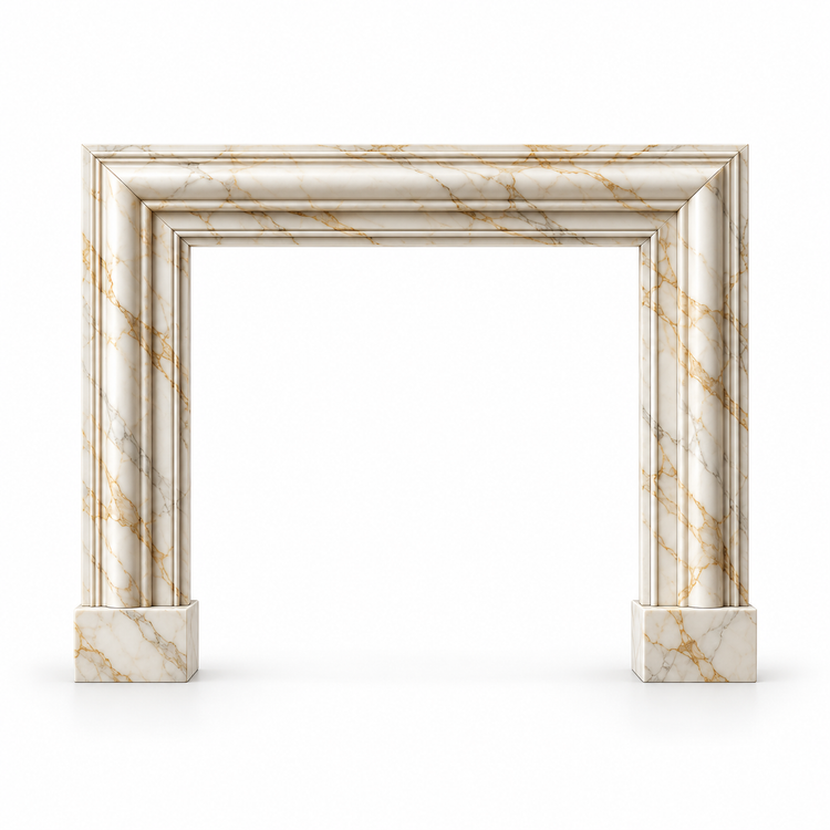 Calacatta Gold Bolection Marble Fireplace Surround on white background