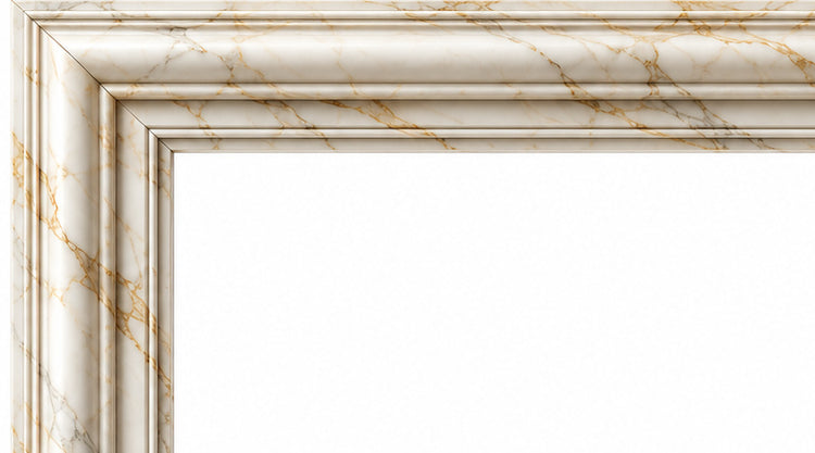 Calacatta Gold Bolection Marble Fireplace Surround - upper mantel and carved profile detail