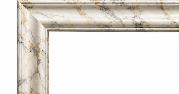 Calacatta Gold Coved Frame Marble Fireplace Mantel with Hearth - upper mantel and carved profile detail