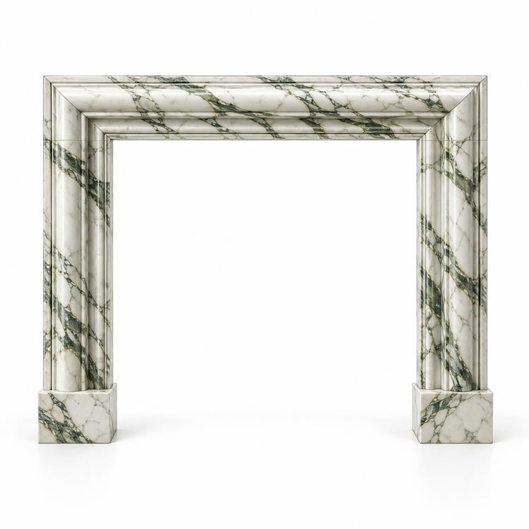 Calacatta Green Bolection Marble Fireplace Surround on white background