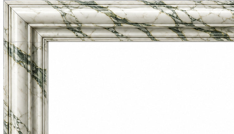 Calacatta Green Bolection Marble Fireplace Surround - upper mantel and carved profile detail