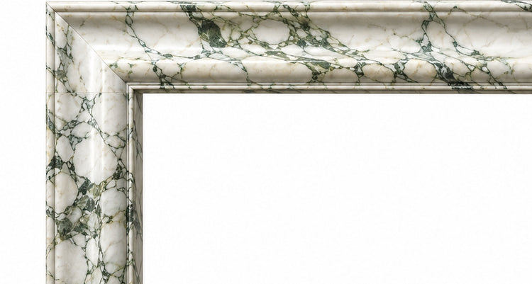 Calacatta Green Coved Frame Marble Fireplace Mantel with Hearth - upper mantel and carved profile detail