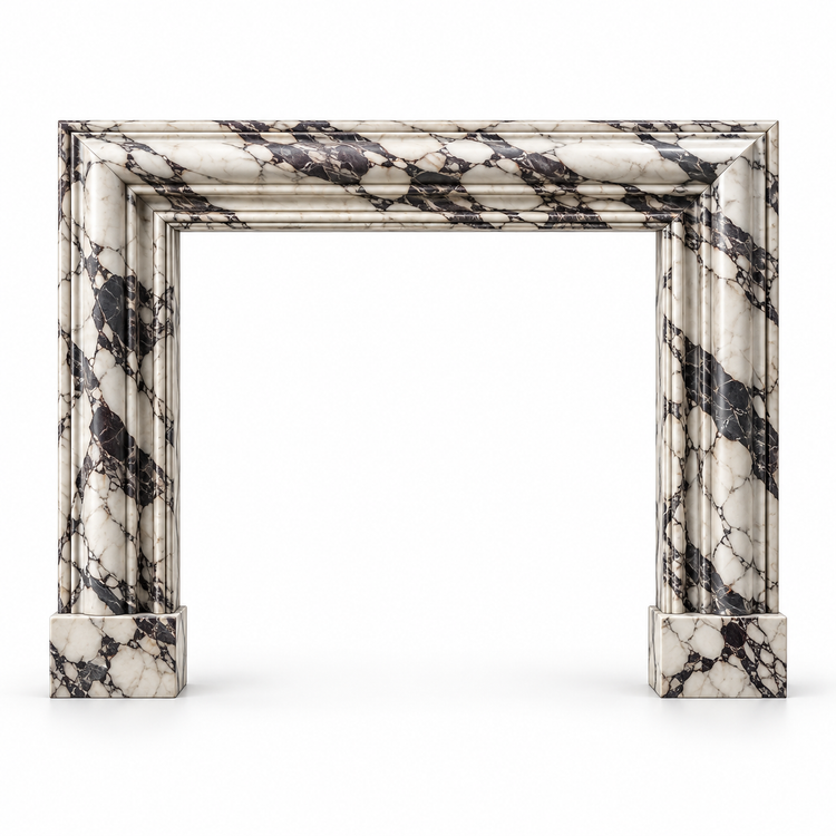 Calacatta Viola Bolection Marble Fireplace Surround on white background