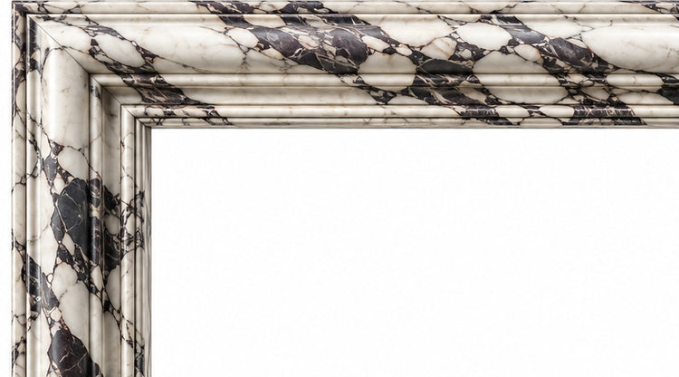 Calacatta Viola Bolection Marble Fireplace Surround - upper mantel and carved profile detail