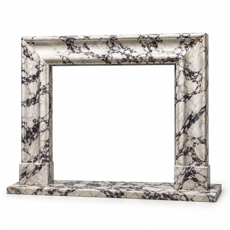 Calacatta Viola Coved Frame Marble Fireplace Mantel with Hearth on white background