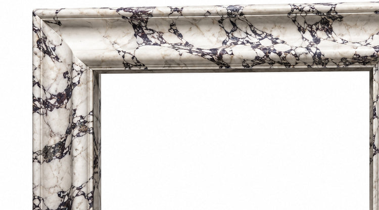 Calacatta Viola Coved Frame Marble Fireplace Mantel with Hearth - upper mantel and carved profile detail
