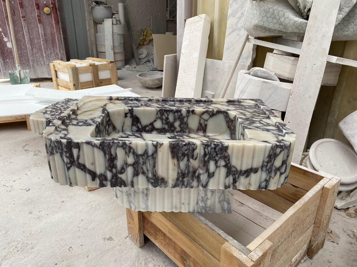 Calacatta Viola Marble Sink Vanity with Brass Legs by Vero Marble