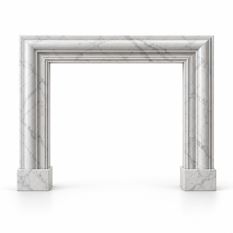 Carrara Bolection Marble Fireplace Surround on white background